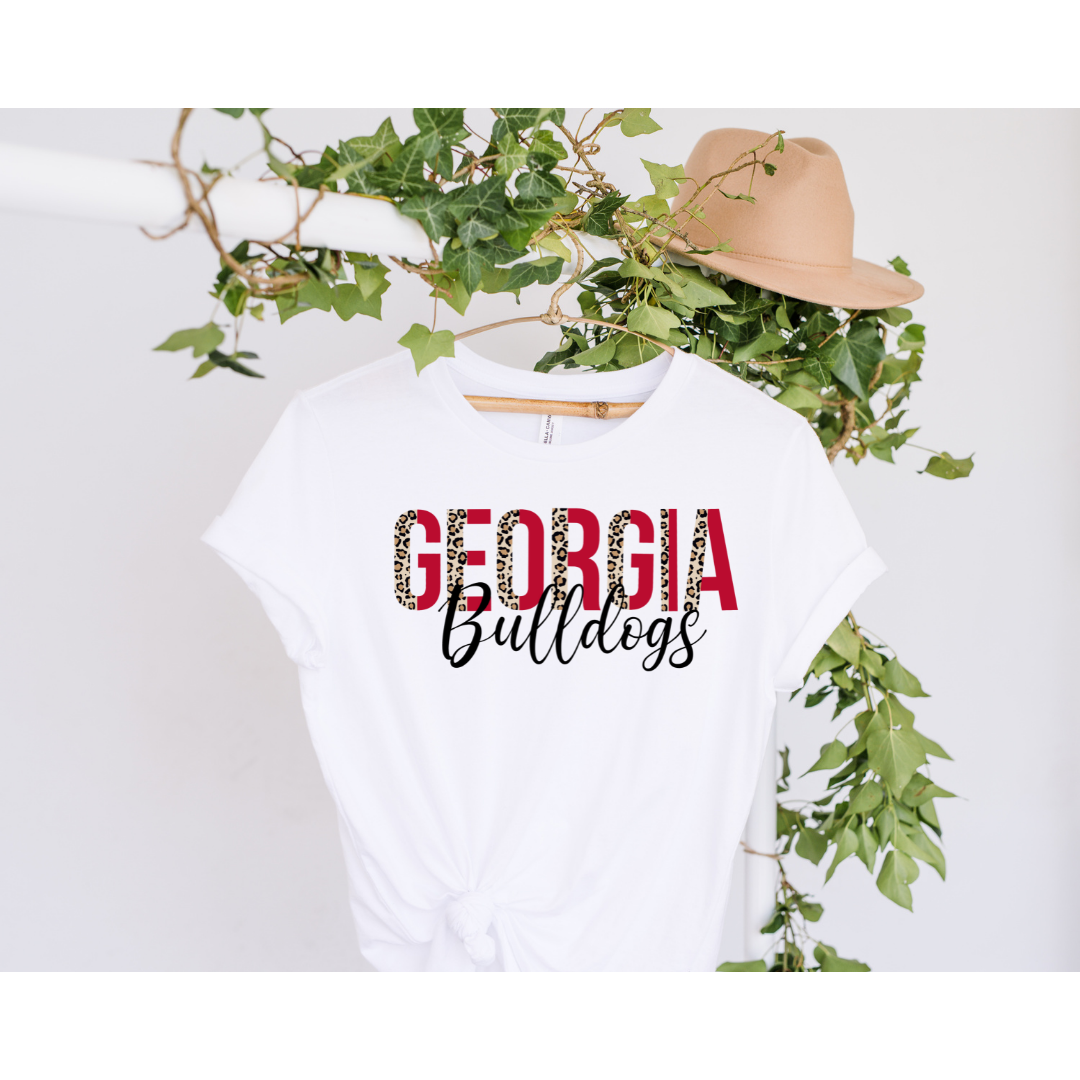 Georgia Bulldog Leopard Print T-Shirt | Red and Black UGA Leopard Print GA Bulldogs Shirt