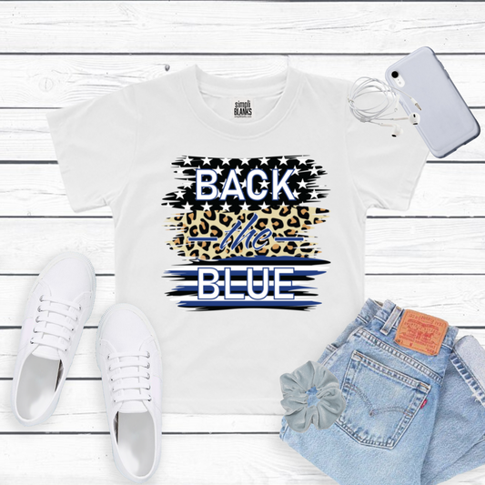 Back The Blue T-Shirt | Police T-shirt for Women | Leopard Print Back The Blue