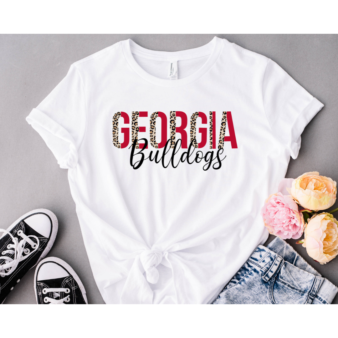 Georgia Bulldog Leopard Print T-Shirt | Red and Black UGA Leopard Print GA Bulldogs Shirt