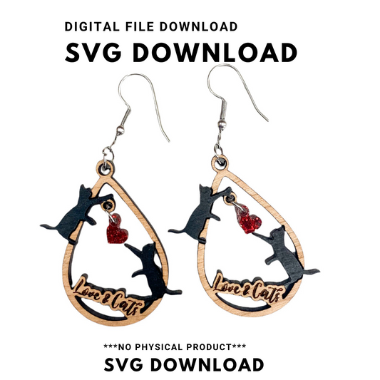 Valentine Love & Cats, Cat Teardrop dangle Earring - SVG Cut File