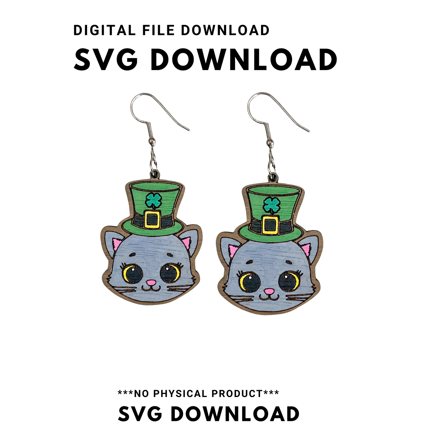 St. Patrick's Day Cute Kitten Dangle Earrings SVG Cut file