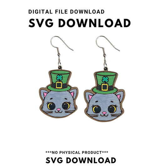 St. Patrick's Day Cute Kitten Dangle Earrings SVG Cut file