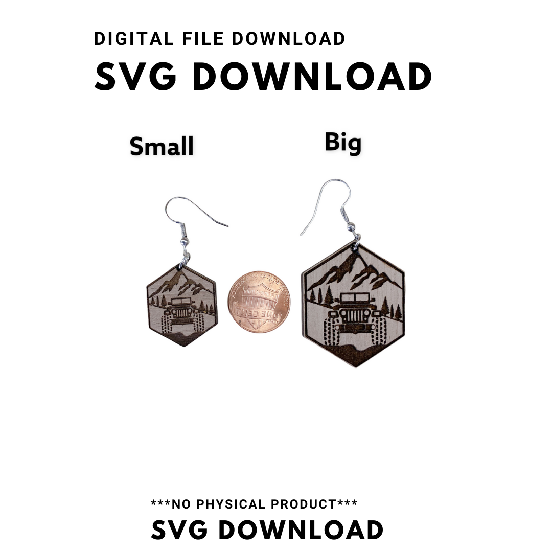 Jeep In Mountains Hexagon Dangle Earrings - SVG Cut file