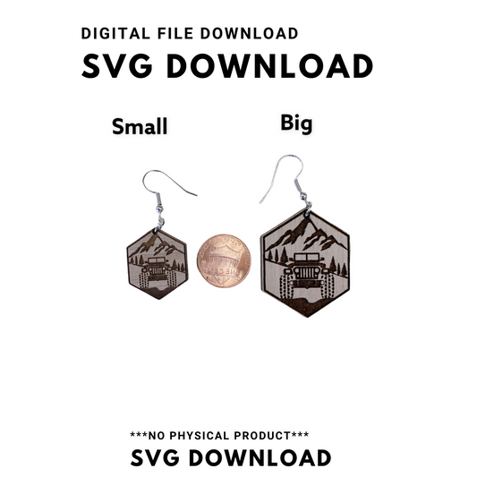 Jeep In Mountains Hexagon Dangle Earrings - SVG Cut file