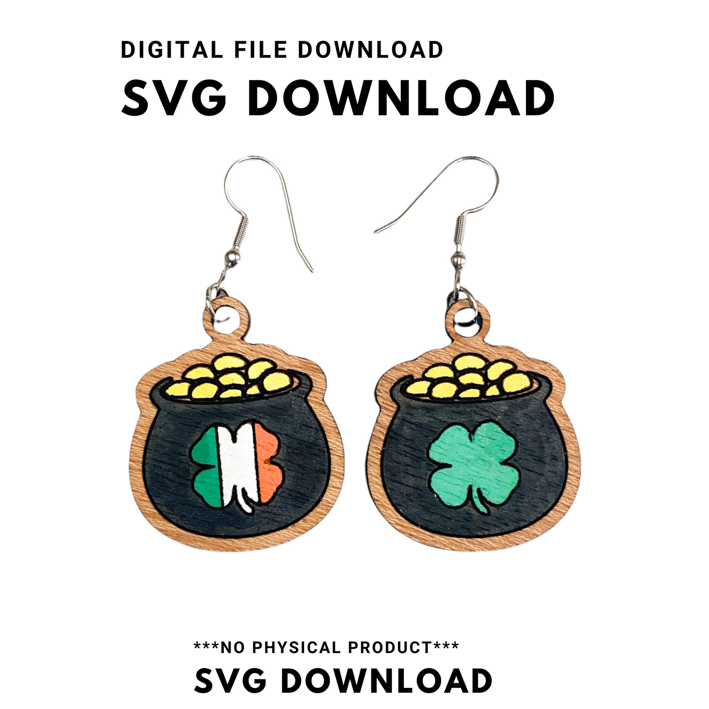 St. Patrick's Day Pot of gold Dangle Earrings SVG Cut file