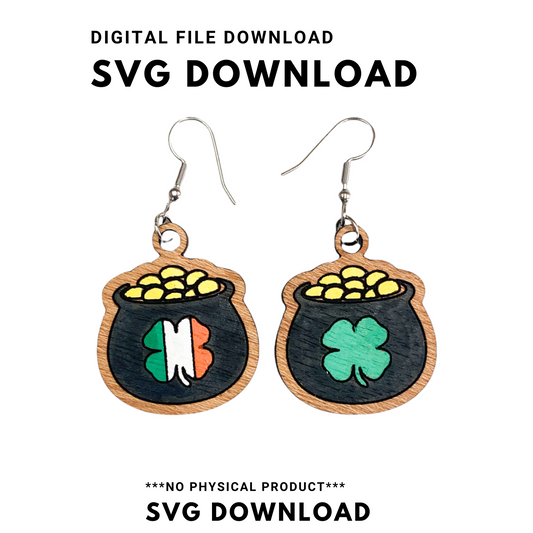 St. Patrick's Day Pot of gold Dangle Earrings SVG Cut file