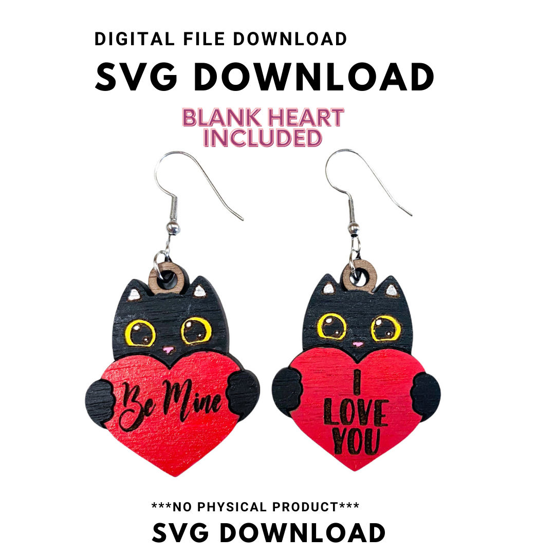Valentine Kitten Love Dangle Earring SVG Cut file