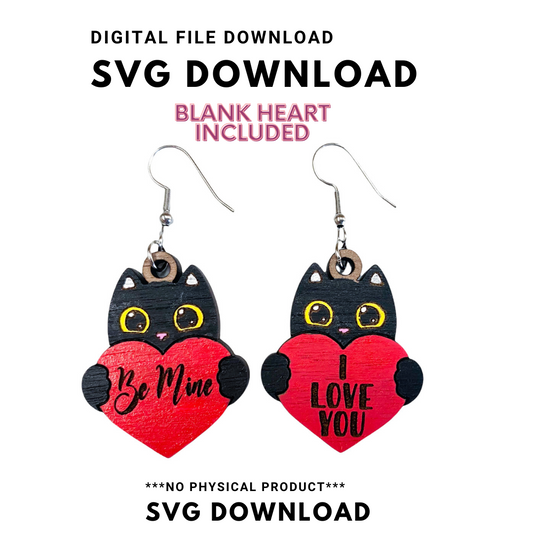 Valentine Kitten Love Dangle Earring SVG Cut file