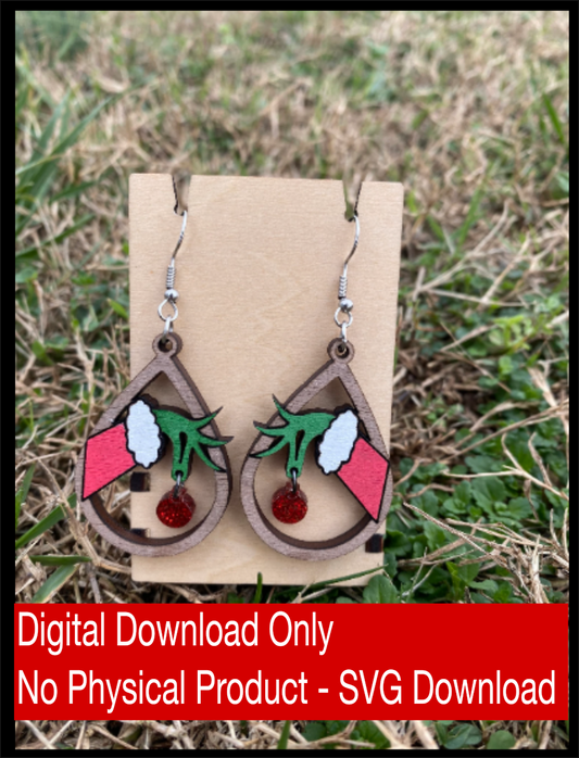 Grinch Earrings - Laser Ready, Grinch and Max, Grinch, Glowforge, Svg Digital Download, Cut File