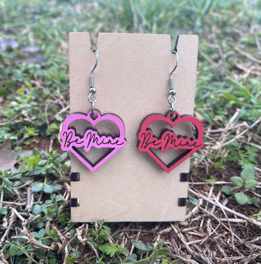Be Mine Dangle Earrings - Handmade Wood Dangle Earrings in Various Colors & Findings | Cute Valentine’s Day Jewelry Gift Ideas for Wife