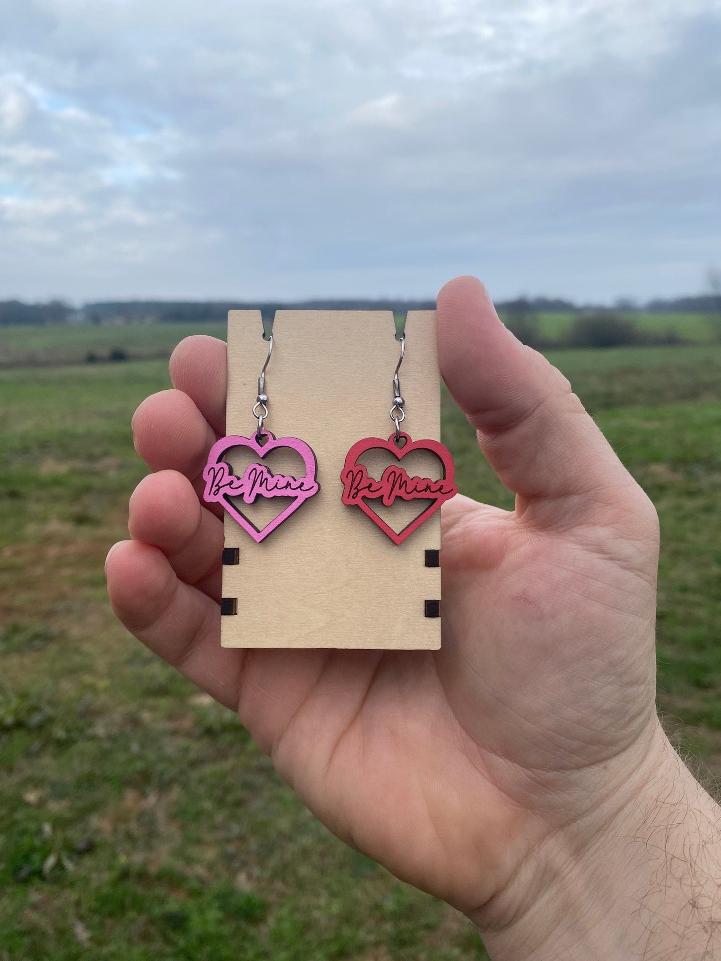 Be Mine Dangle Earrings - Handmade Wood Dangle Earrings in Various Colors & Findings | Cute Valentine’s Day Jewelry Gift Ideas for Wife