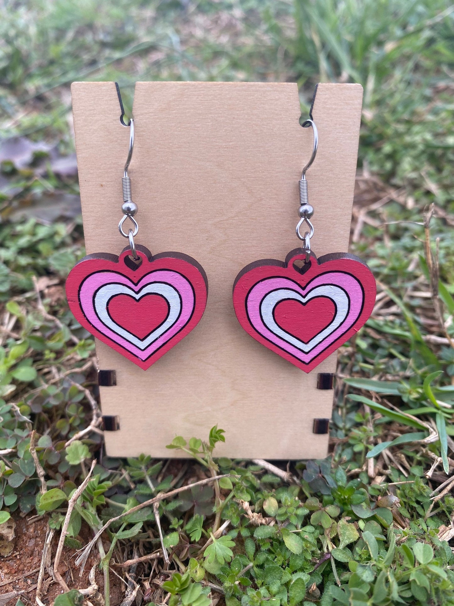 Valentine’s Day Earrings - Handmade Wood Dangle Earrings w/ 304 Stainless Steel | Trendy Aesthetic Valentine’s Jewelry Accessories Gift