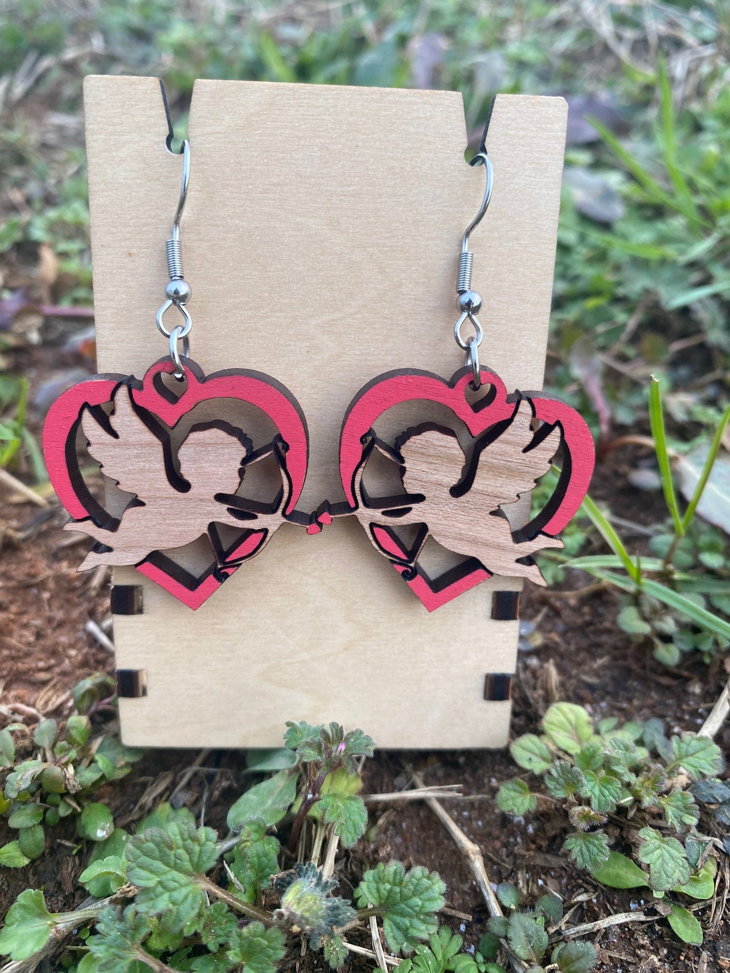Cupid Valentine’s Day Dangle Earrings - Handmade Wooden Earrings in Various Findings & Materials | Unique Valentine’s Angel Accessories Gift