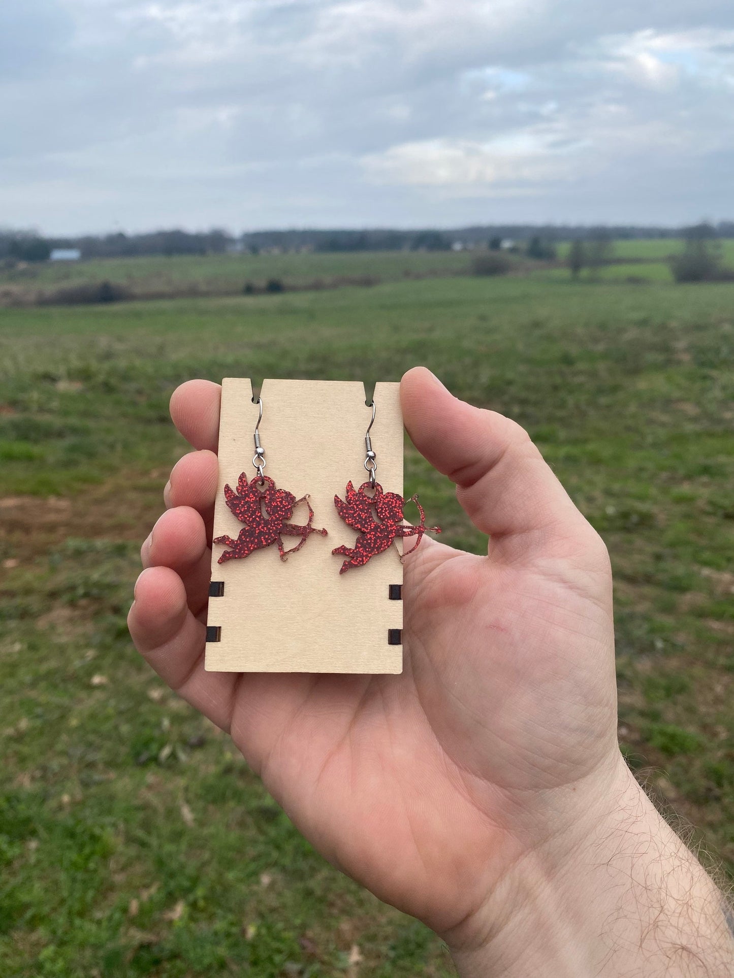 Red Cupid Valentine’s Day Dangle Earrings - Handmade Acrylic Earrings w/ 304 Stainless Steel | Cute Aesthetic Angel Jewelry Gift for Her