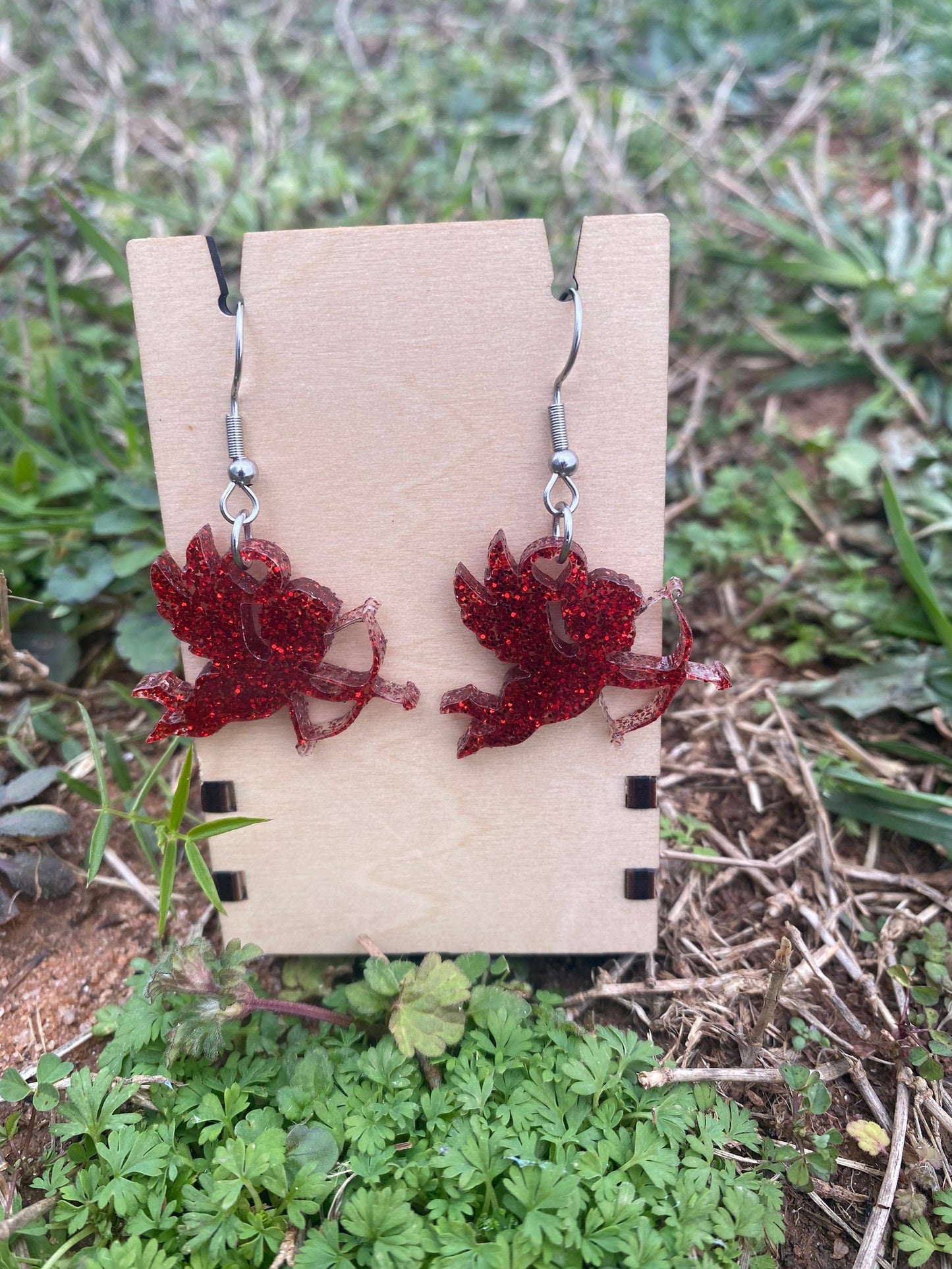Red Cupid Valentine’s Day Dangle Earrings - Handmade Acrylic Earrings w/ 304 Stainless Steel | Cute Aesthetic Angel Jewelry Gift for Her