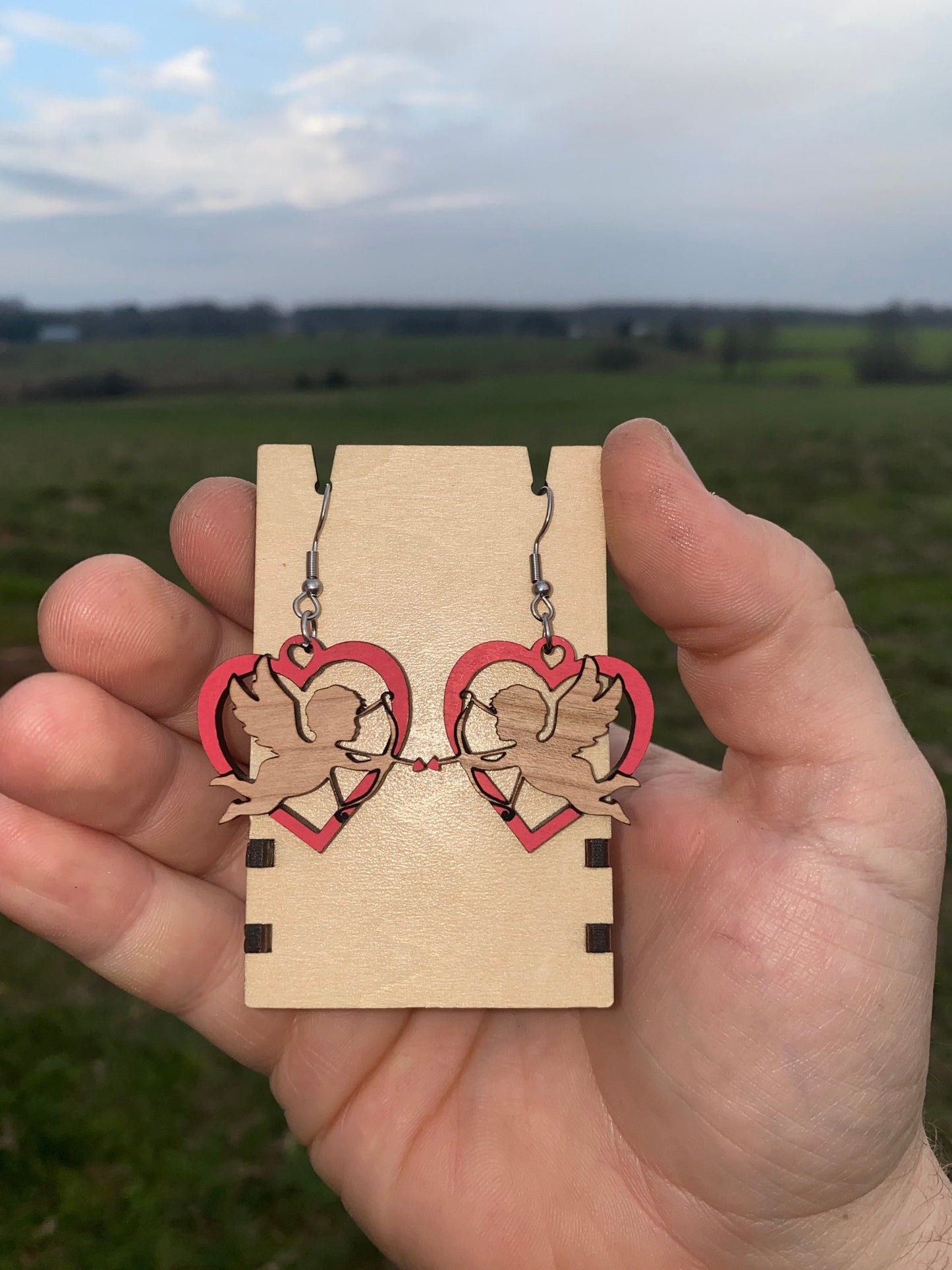 Cupid Valentine’s Day Dangle Earrings - Handmade Wooden Earrings in Various Findings & Materials | Unique Valentine’s Angel Accessories Gift