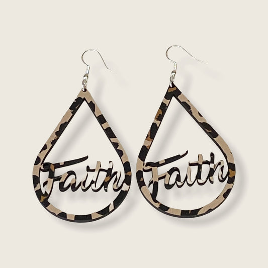 Leopard Print Faith Teardrop Earrings