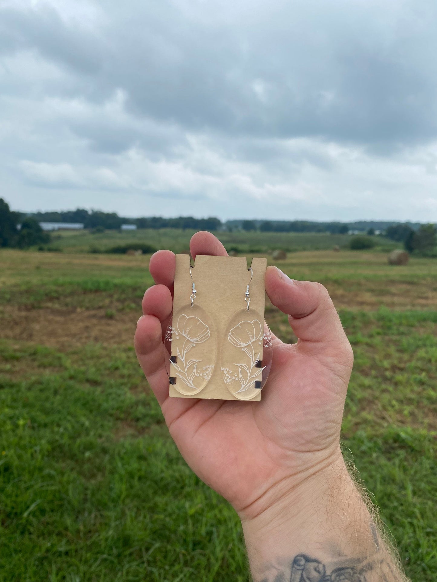 Laser Engraved Botanical Floral Design Acrylic Earrings