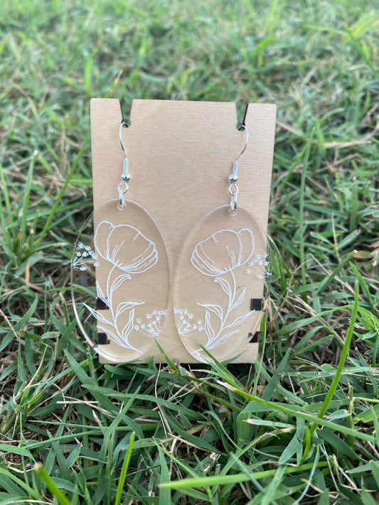 Laser Engraved Botanical Floral Design Acrylic Earrings