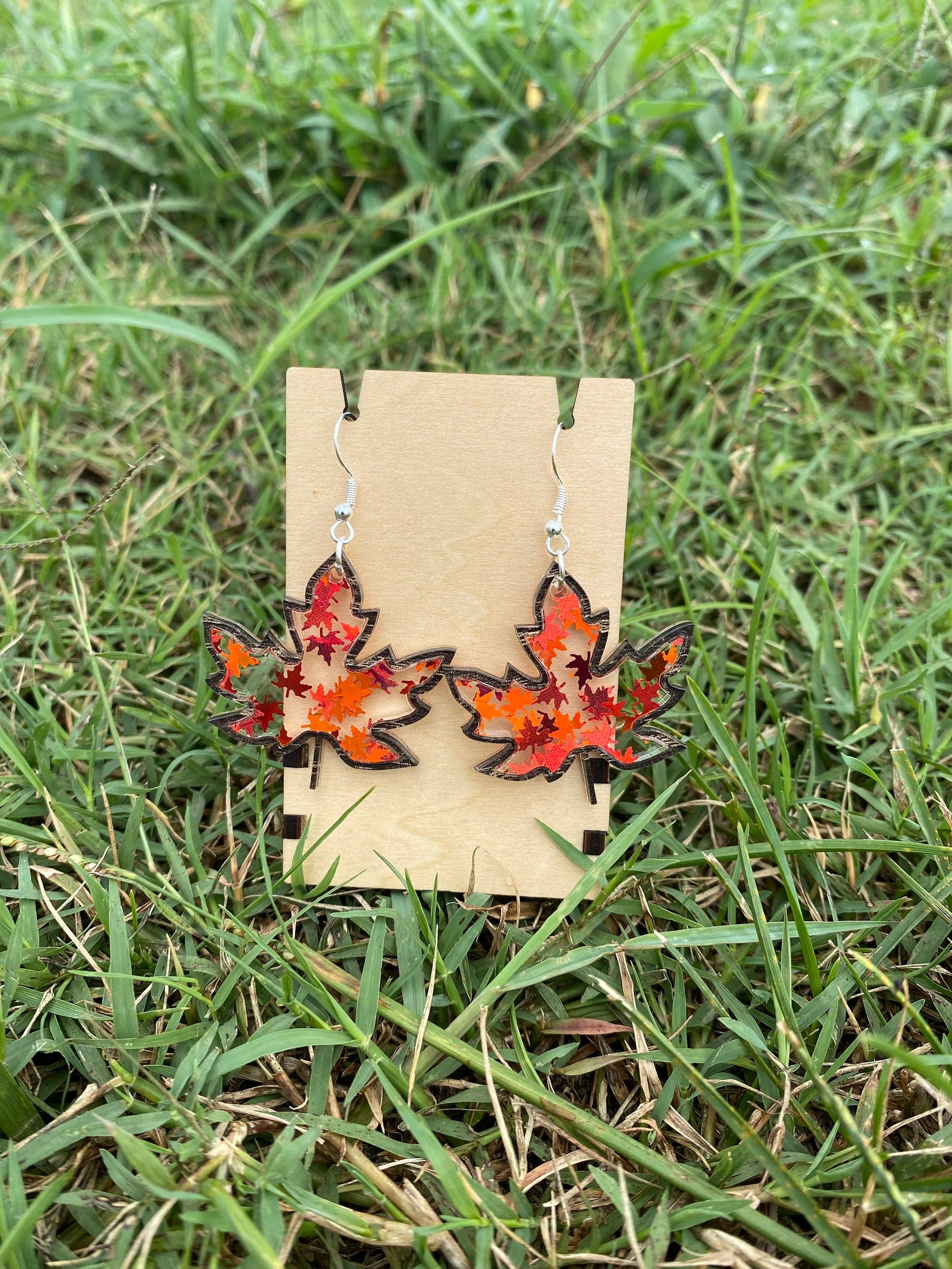 Fall Leaves Statement Earrings - Hypoallergenic Acrylic Festive Autumn Maple Leaves for Thanksgiving Dinner Party | Gift Idea for Girlfriend