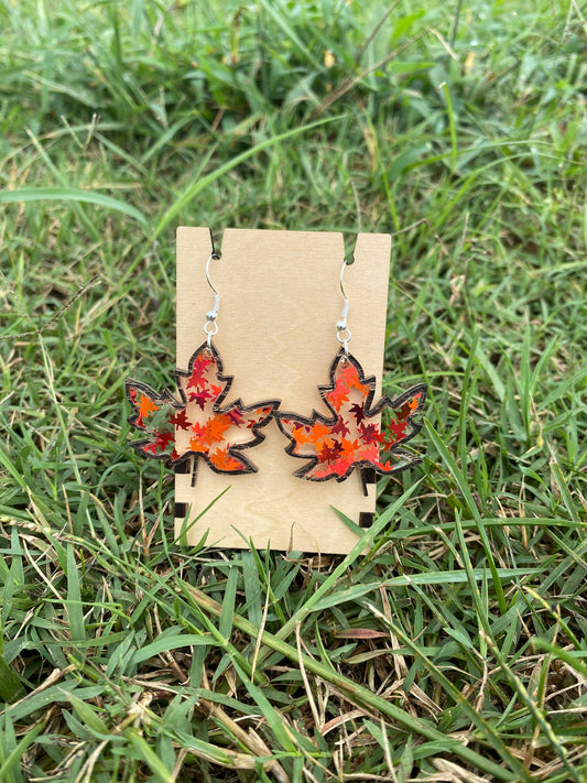 Fall Leaves Statement Earrings - Hypoallergenic Acrylic Festive Autumn Maple Leaves for Thanksgiving Dinner Party | Gift Idea for Girlfriend