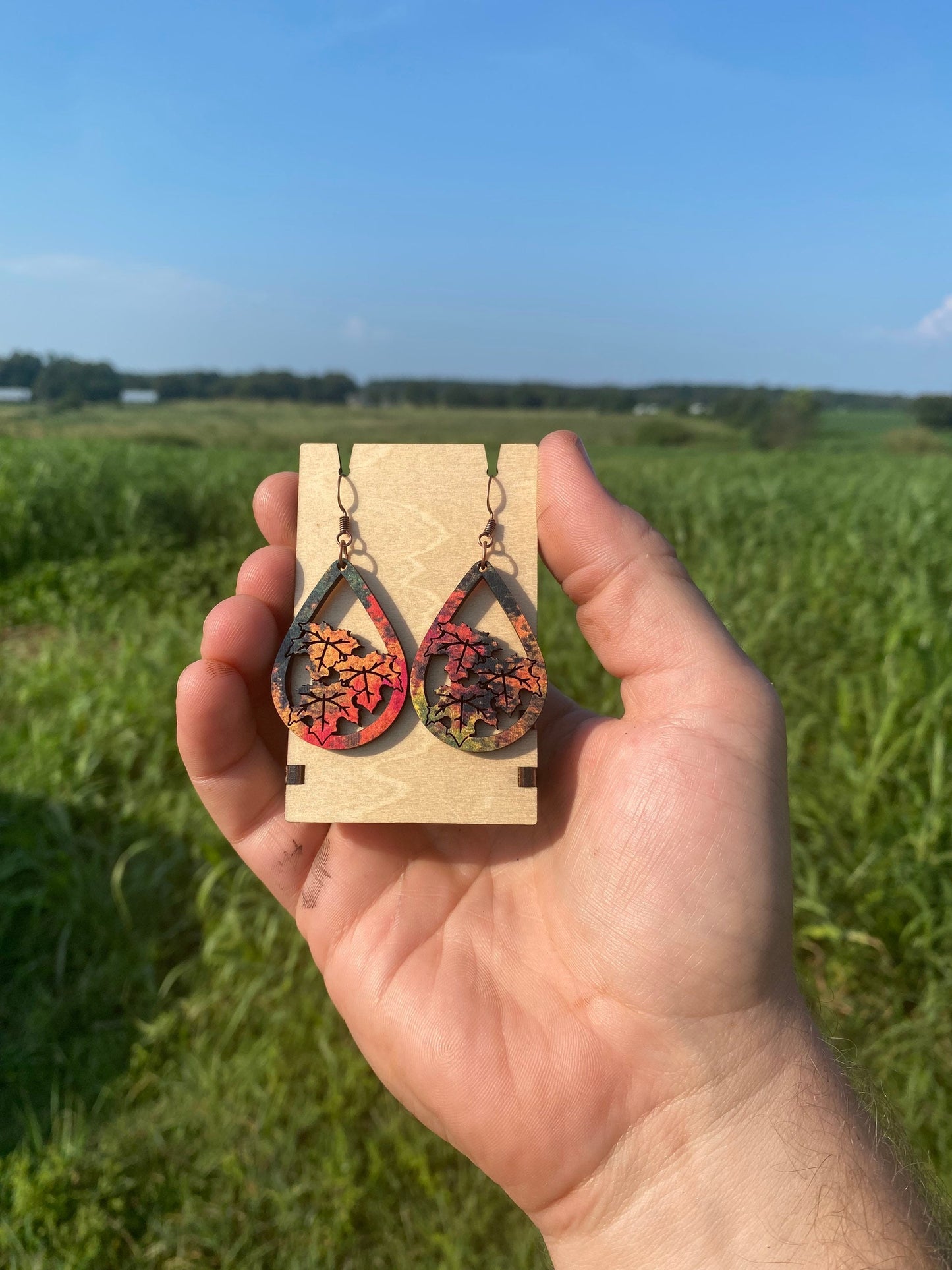 Fall Leaves Statement Earrings - Hypoallergenic Festive Autumn Maple Leaves for Thanksgiving Dinner Party | Gift Idea for Girlfriend