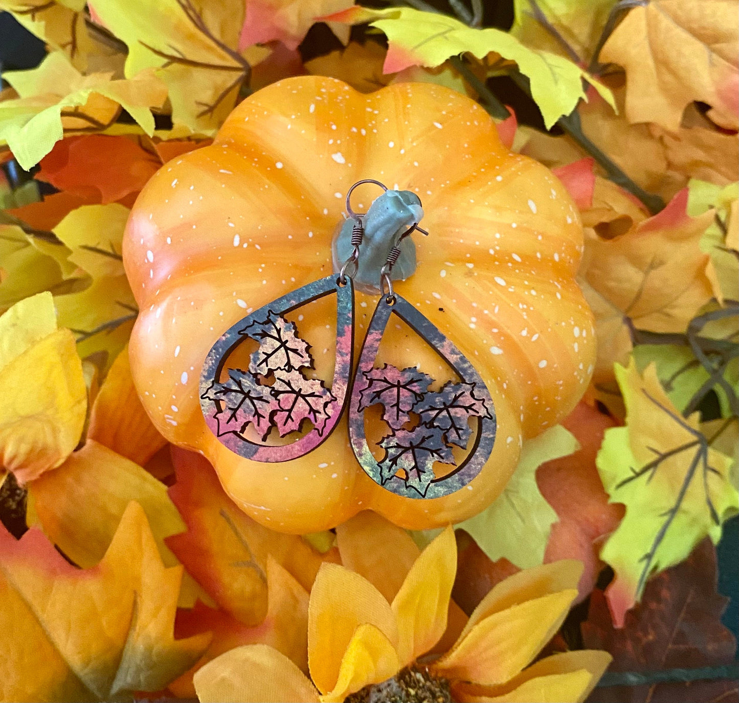 Fall Leaves Statement Earrings - Hypoallergenic Festive Autumn Maple Leaves for Thanksgiving Dinner Party | Gift Idea for Girlfriend