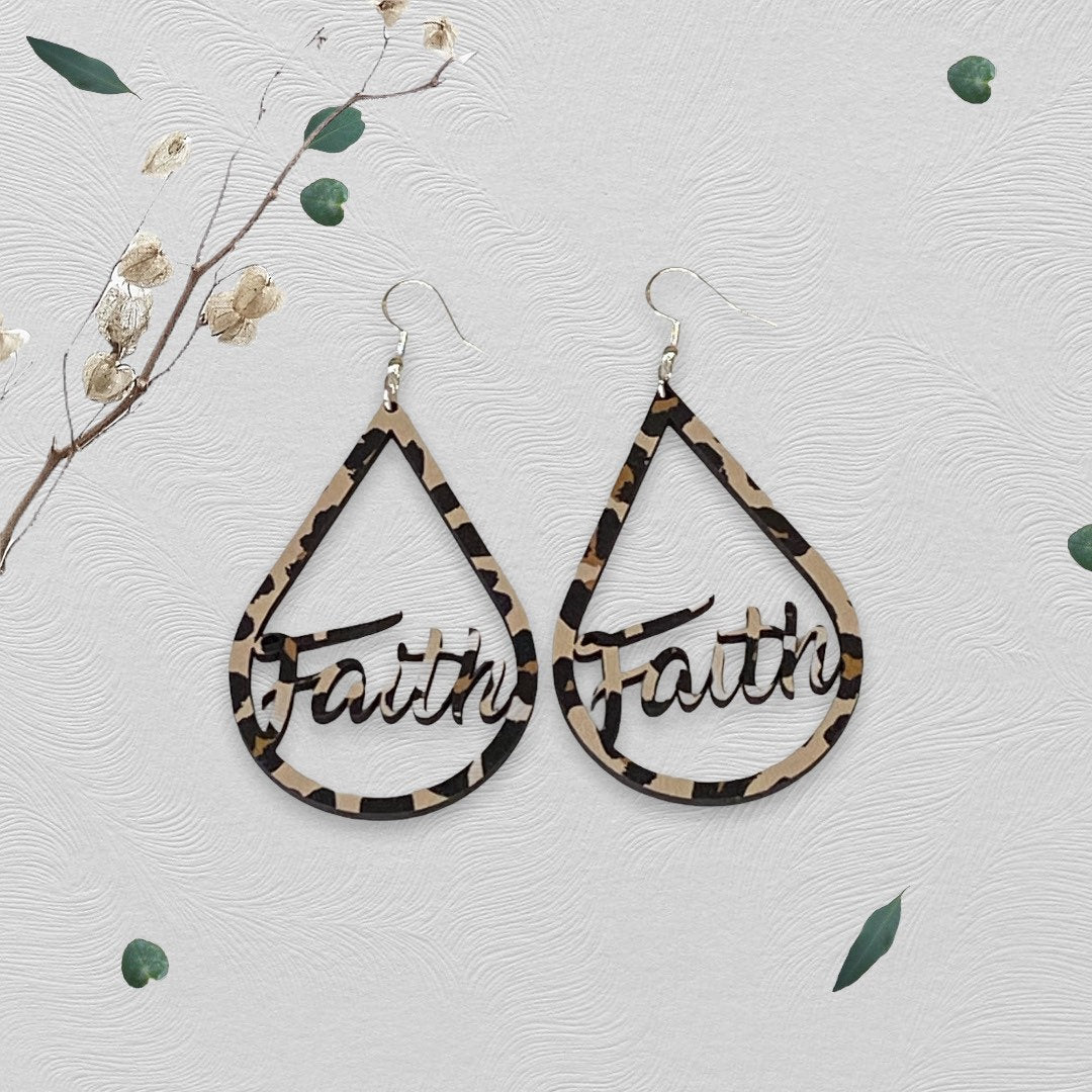 Leopard Print Faith Teardrop Earrings