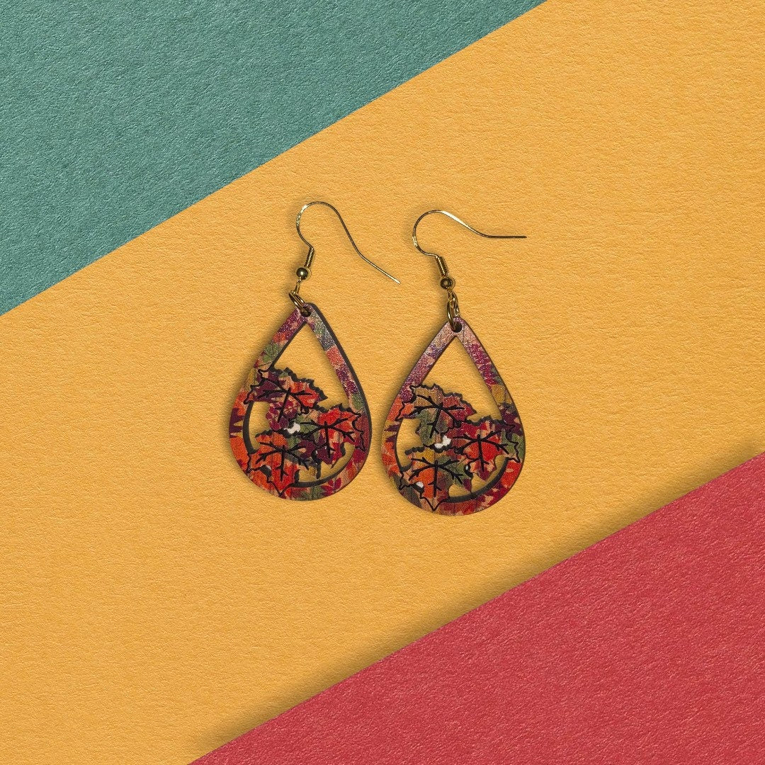 Fall Leaves Statement Earrings - Hypoallergenic Festive Autumn Maple Leaves for Thanksgiving Dinner Party | Gift Idea for Girlfriend