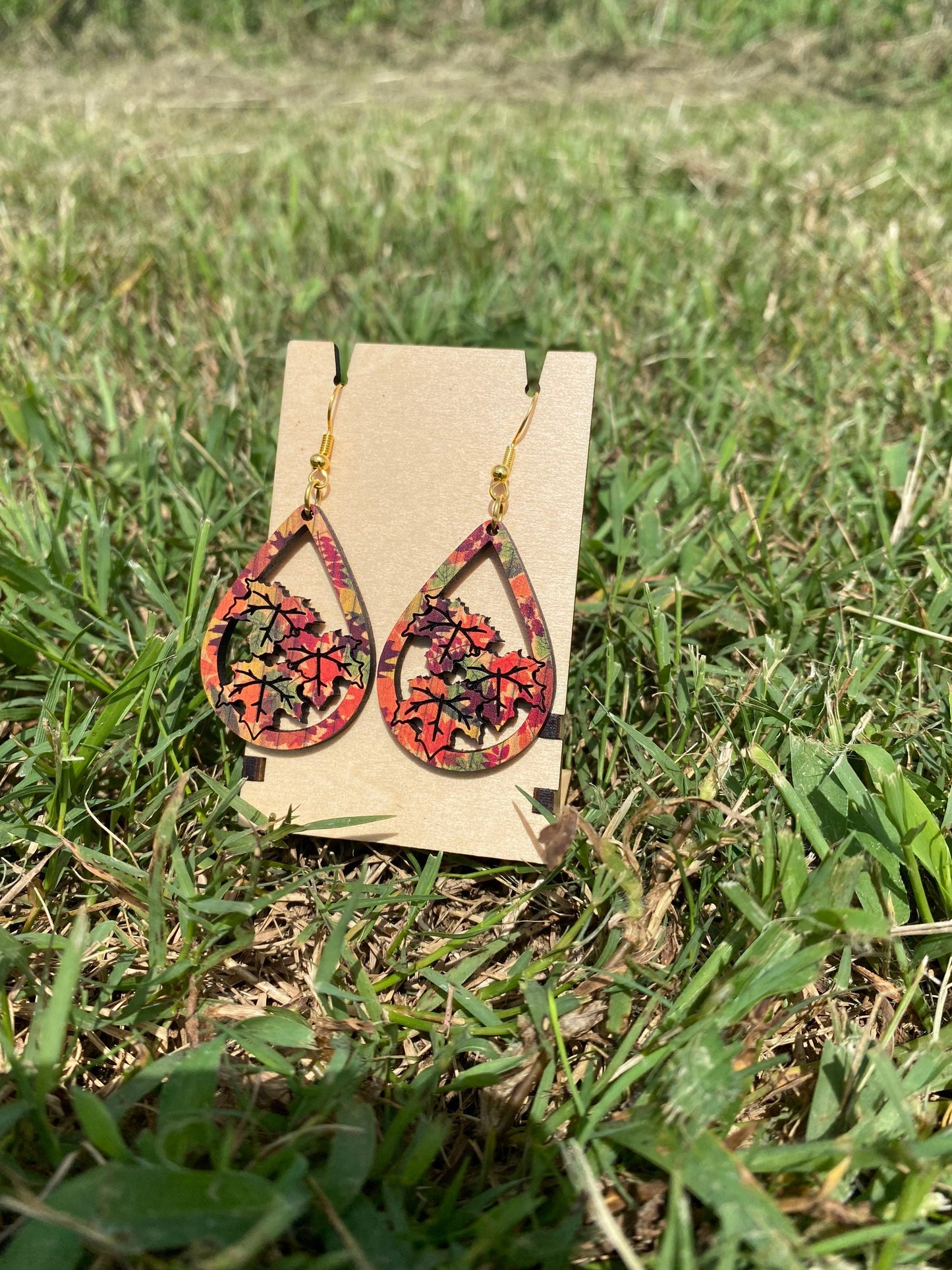 Fall Leaves Statement Earrings - Hypoallergenic Festive Autumn Maple Leaves for Thanksgiving Dinner Party | Gift Idea for Girlfriend