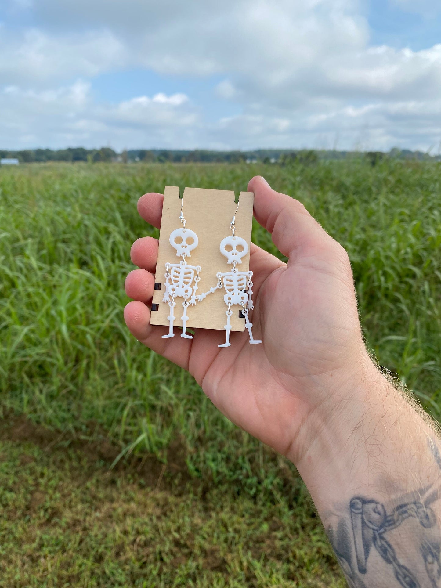 Acrylic Skeleton Dangle Earrings - Handmade Premium White Acrylic Halloween Statement Earrings | Jewelry Gift Ideas for Fall & Halloween