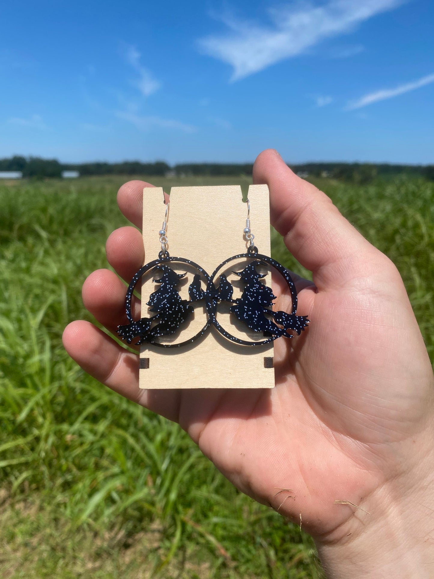 Spooky Witch on a Broomstick Dangle Earrings - Handmade Premium Acrylic Halloween Statement Earrings | Halloween Accessories for Dressing Up