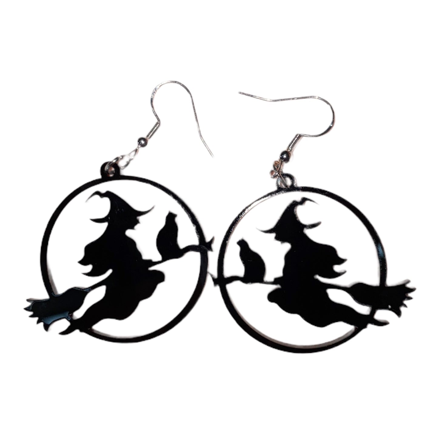 Spooky Witch on a Broomstick Dangle Earrings - Handmade Premium Acrylic Halloween Statement Earrings | Halloween Accessories for Dressing Up