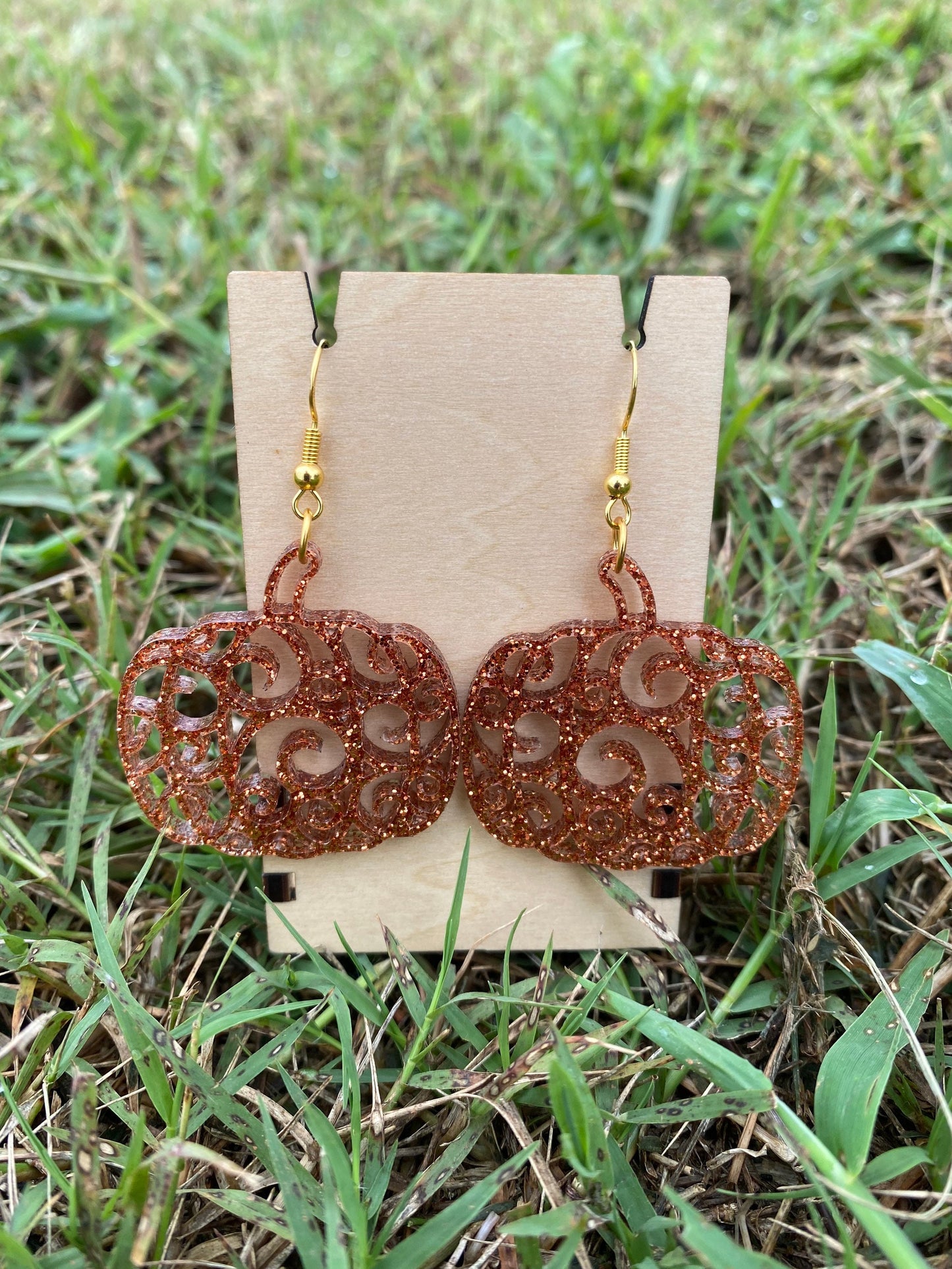 Sparkling Carved Pumpkin Statement Earrings - Handmade Hypoallergenic Eccentric Fall Accessories for Autumn Dinner | Girlfriend Gift Ideas