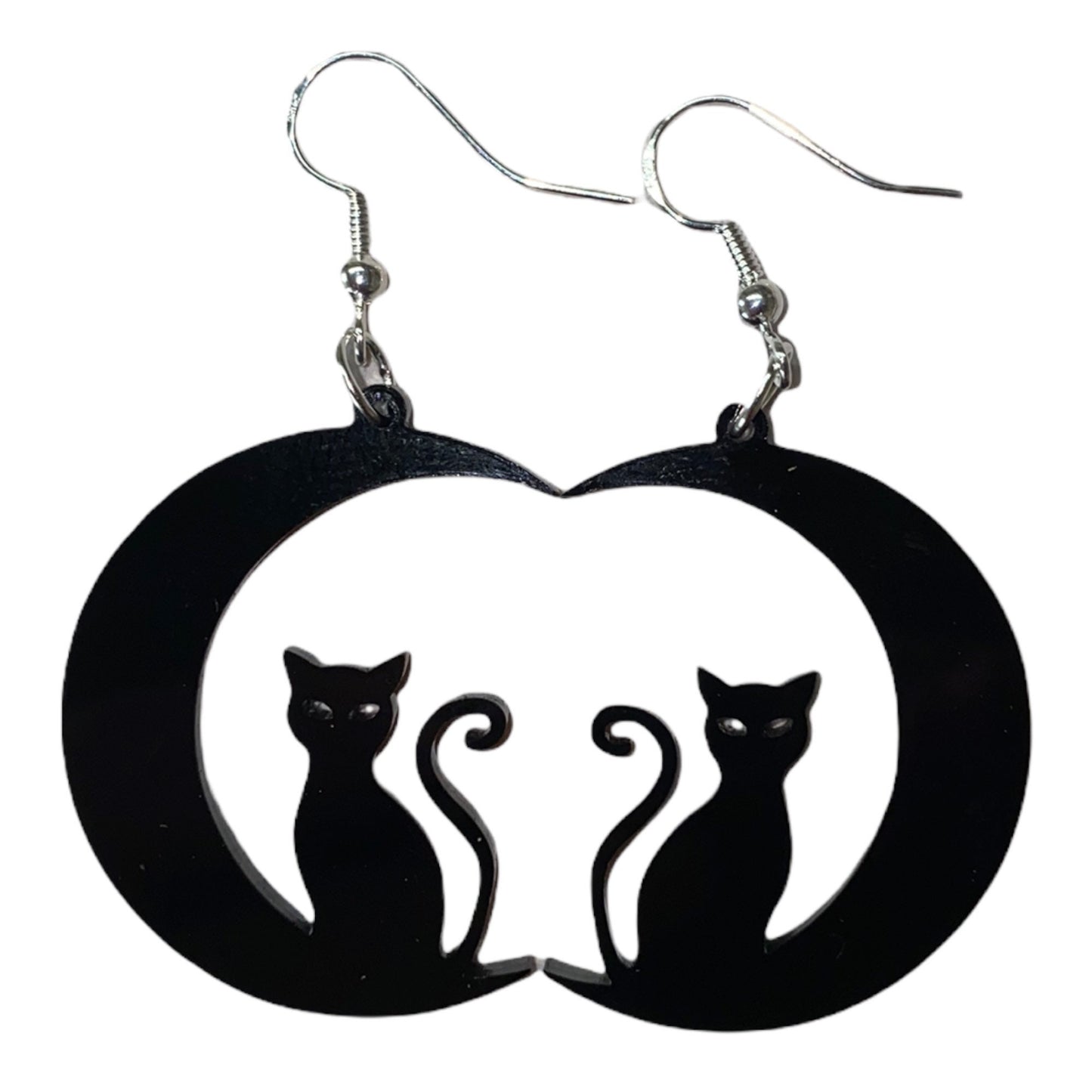 Spooky Black Cat Sitting on the Moon Earrings - Handmade Statement Earrings for Halloween from Laser Cut Premium Acrylic | Gift for Friends