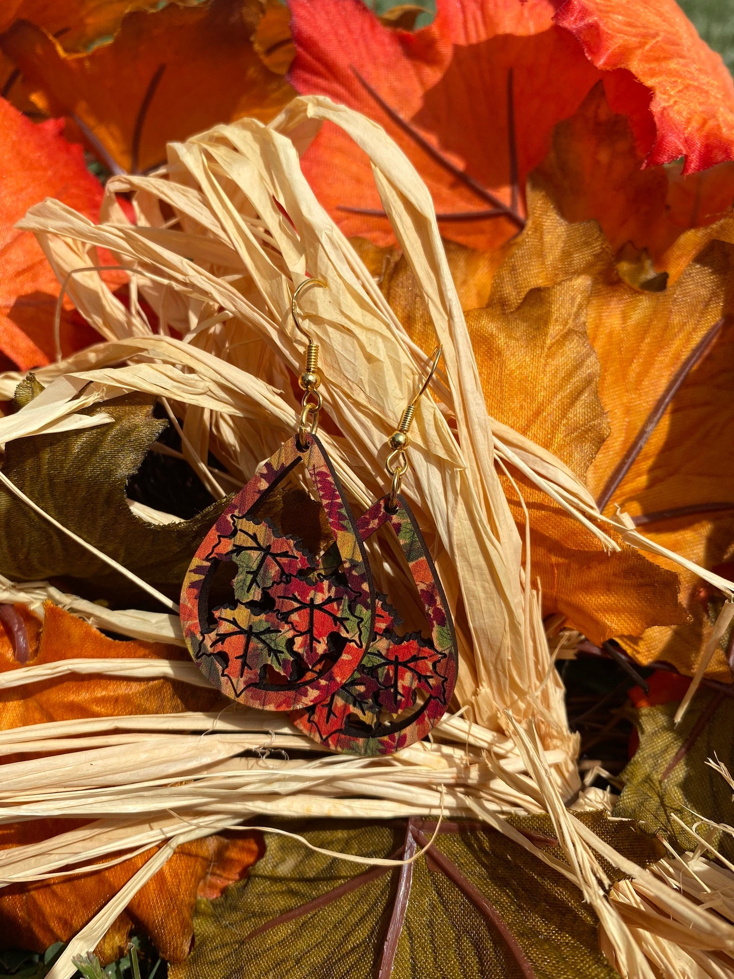 Fall Leaves Statement Earrings - Hypoallergenic Festive Autumn Maple Leaves for Thanksgiving Dinner Party | Gift Idea for Girlfriend