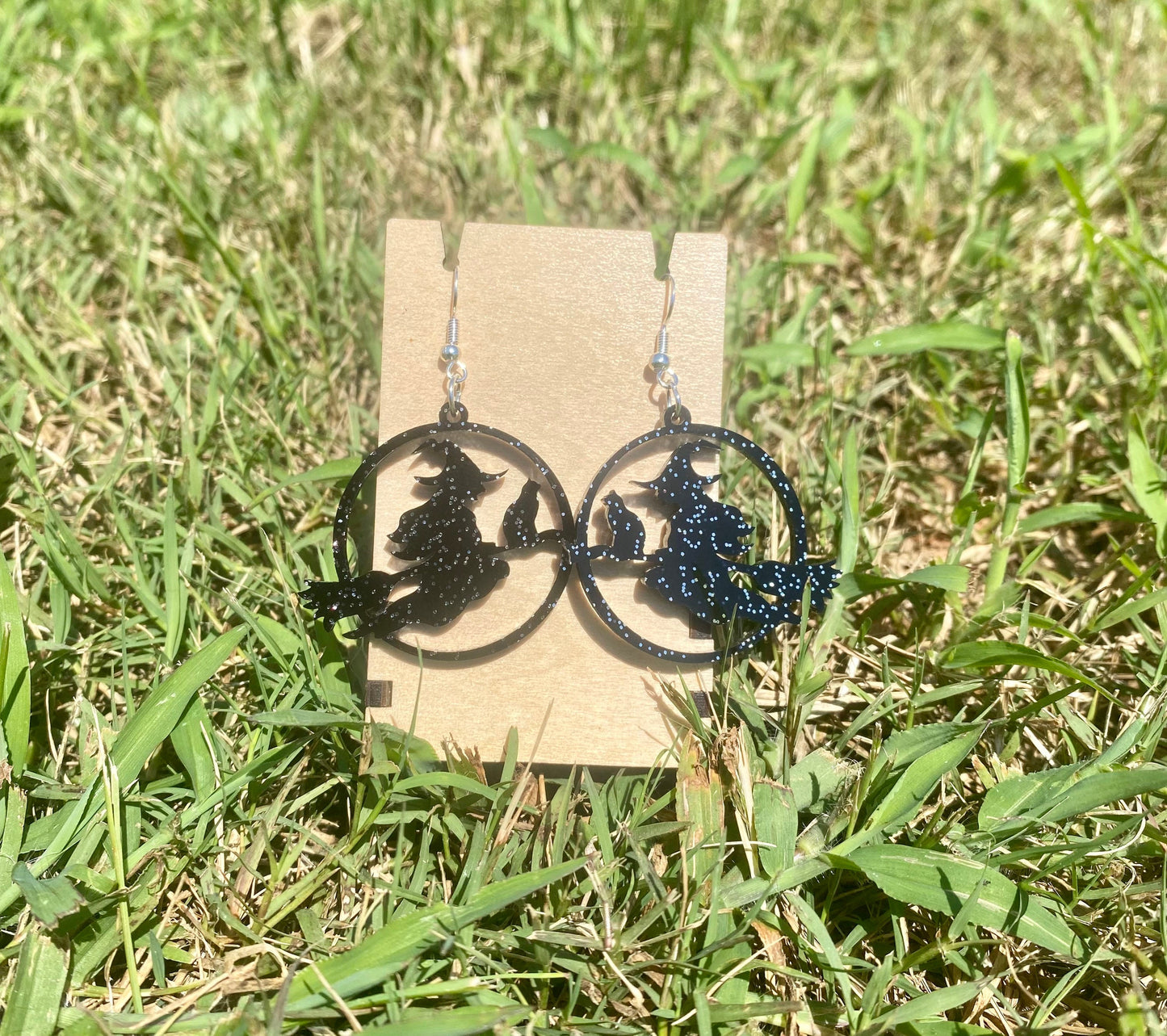 Spooky Witch on a Broomstick Dangle Earrings - Handmade Premium Acrylic Halloween Statement Earrings | Halloween Accessories for Dressing Up