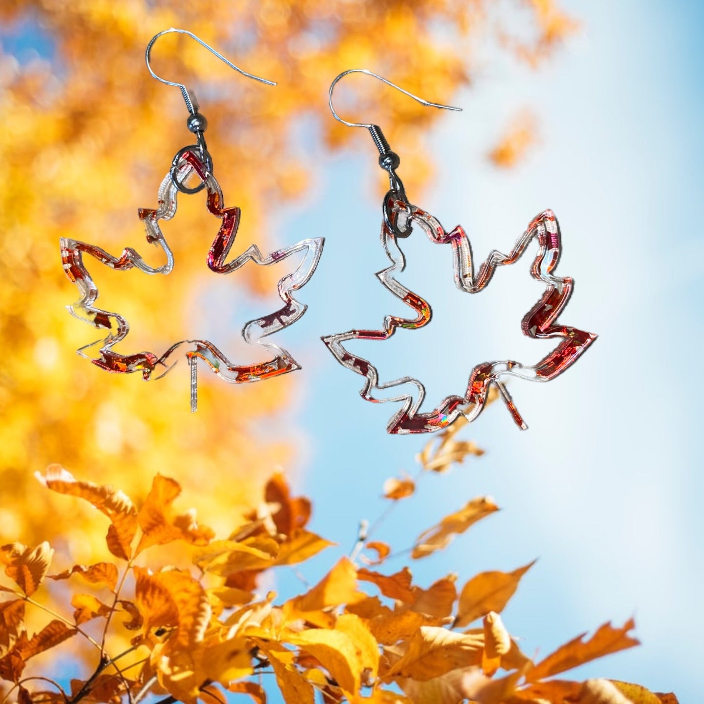 Fall Leaves Statement Earrings - Hypoallergenic Acrylic Festive Autumn Maple Leaves for Thanksgiving Dinner Party | Gift Idea for Girlfriend