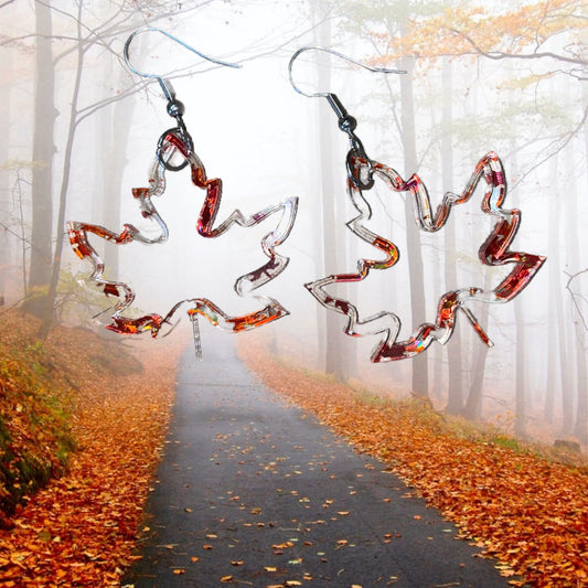 Fall Leaves Statement Earrings - Hypoallergenic Acrylic Festive Autumn Maple Leaves for Thanksgiving Dinner Party | Gift Idea for Girlfriend