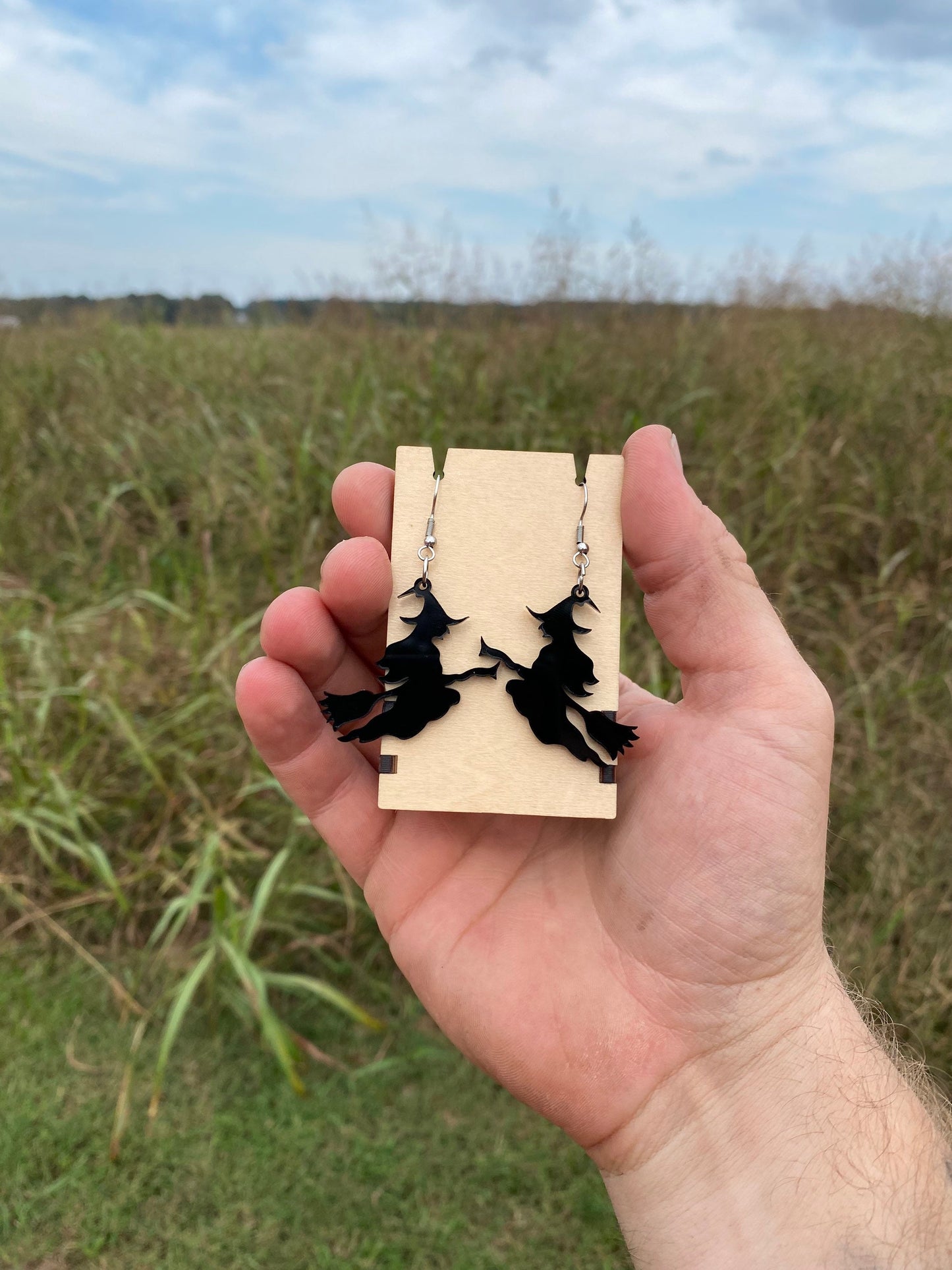 Spooky Witch on a Broomstick Dangle Earrings - Handmade Premium Acrylic Halloween Statement Earrings | Halloween Accessories for Dressing Up
