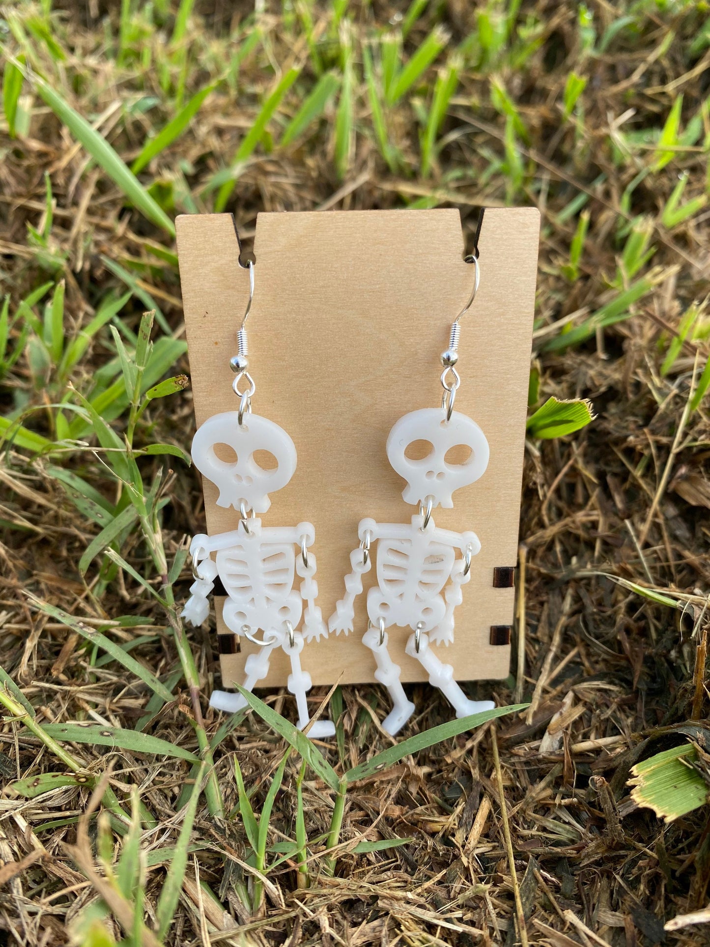 Acrylic Skeleton Dangle Earrings - Handmade Premium White Acrylic Halloween Statement Earrings | Jewelry Gift Ideas for Fall & Halloween