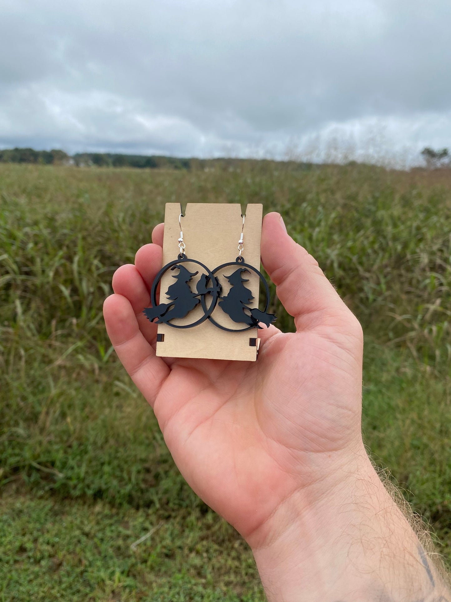 Spooky Witch on a Broomstick Dangle Earrings - Handmade Premium Acrylic Halloween Statement Earrings | Halloween Accessories for Dressing Up