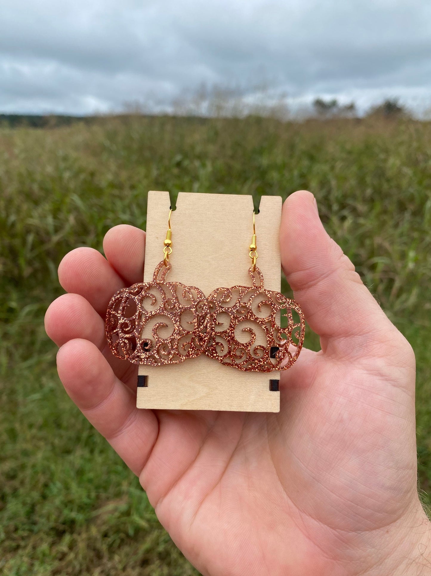 Sparkling Carved Pumpkin Statement Earrings - Handmade Hypoallergenic Eccentric Fall Accessories for Autumn Dinner | Girlfriend Gift Ideas