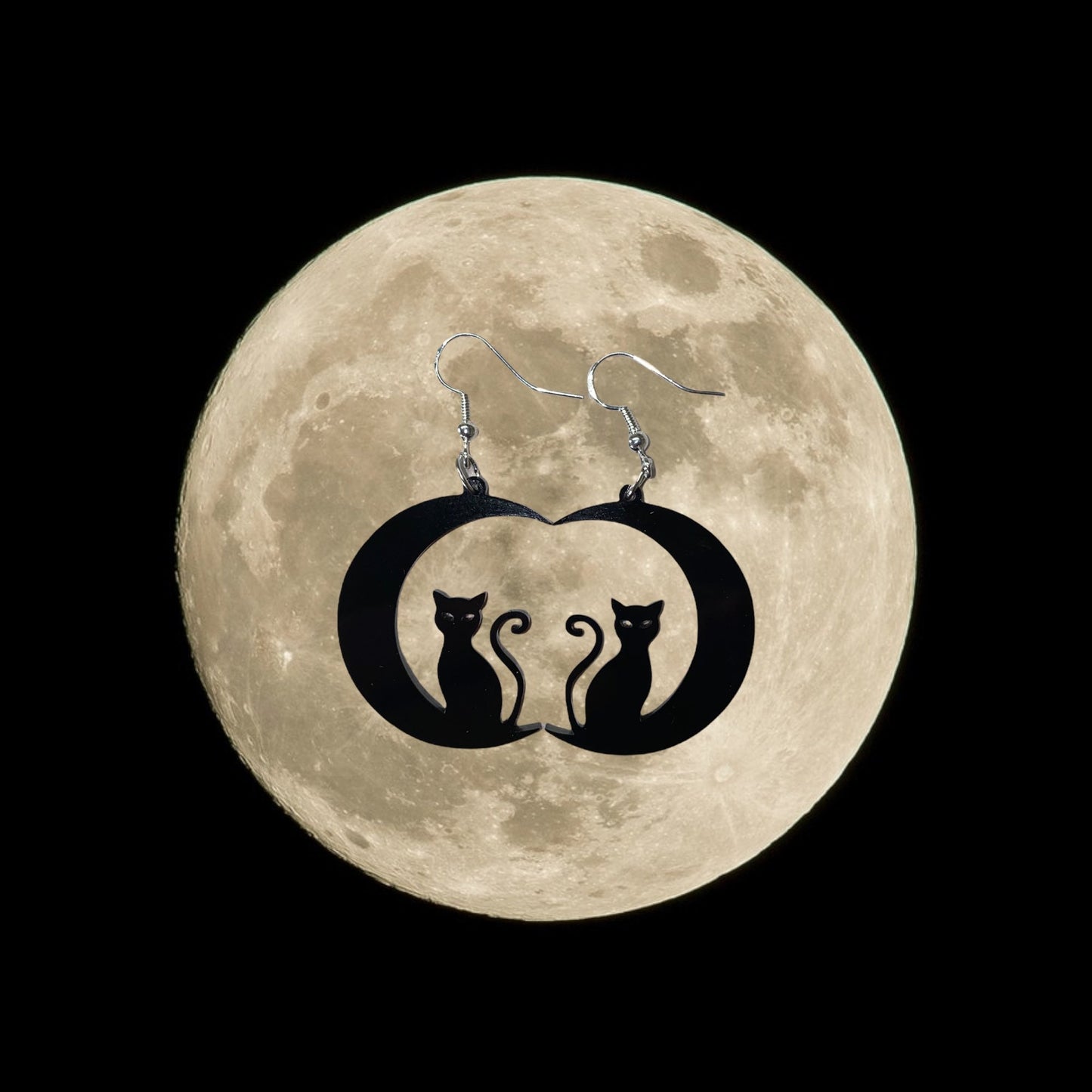 Spooky Black Cat Sitting on the Moon Earrings - Handmade Statement Earrings for Halloween from Laser Cut Premium Acrylic | Gift for Friends