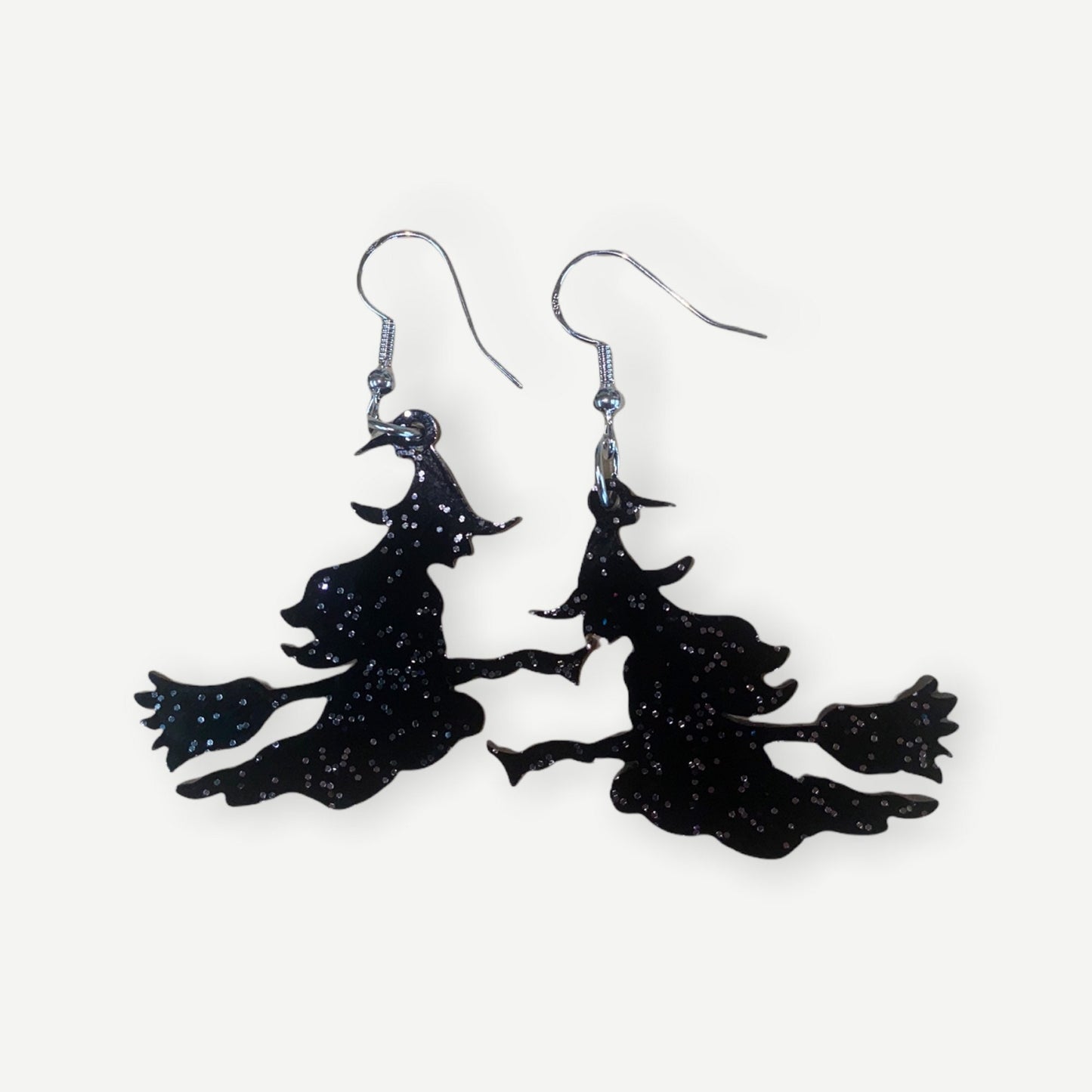 Spooky Witch on a Broomstick Dangle Earrings - Handmade Premium Acrylic Halloween Statement Earrings | Halloween Accessories for Dressing Up