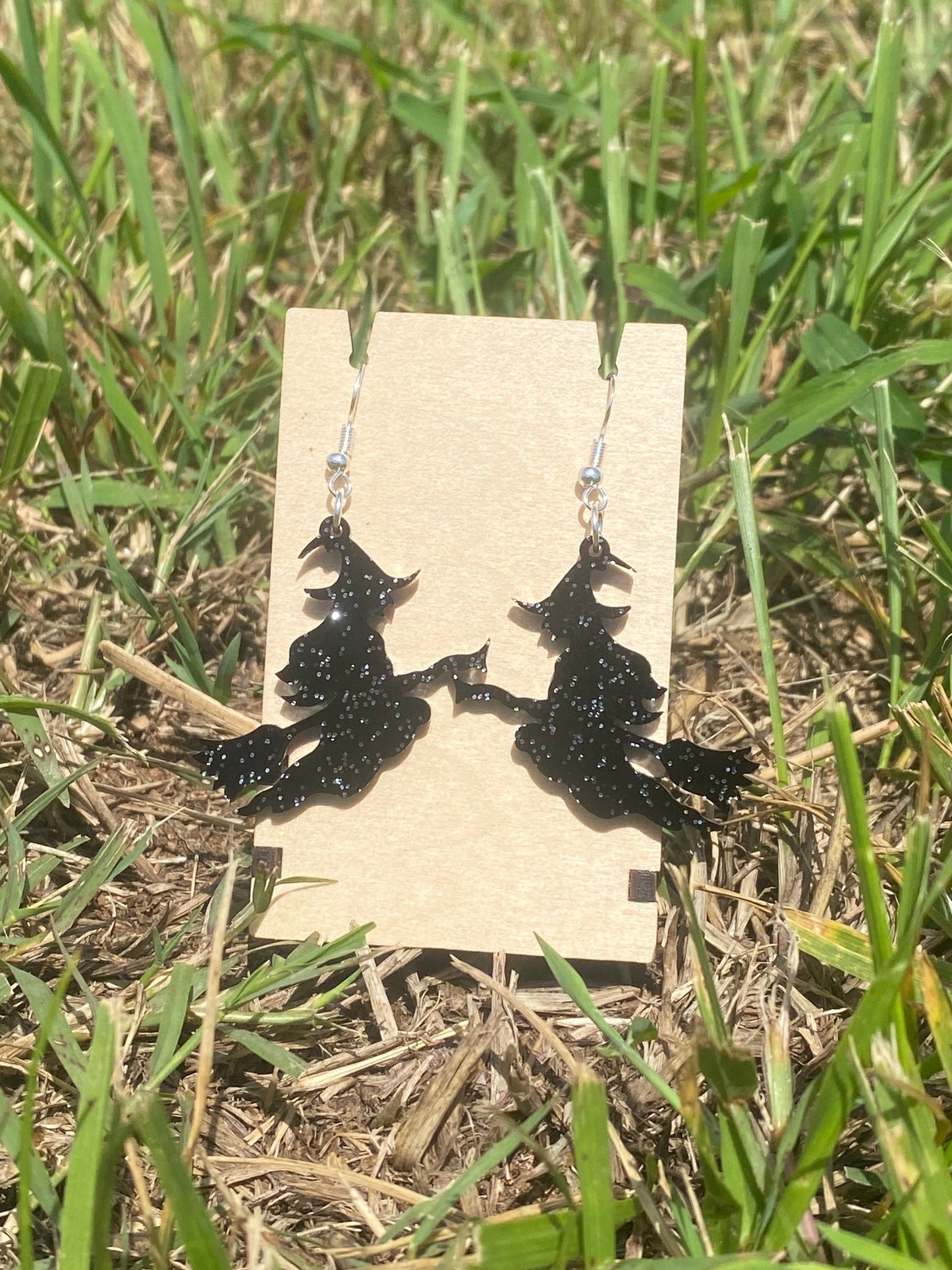 Spooky Witch on a Broomstick Dangle Earrings - Handmade Premium Acrylic Halloween Statement Earrings | Halloween Accessories for Dressing Up