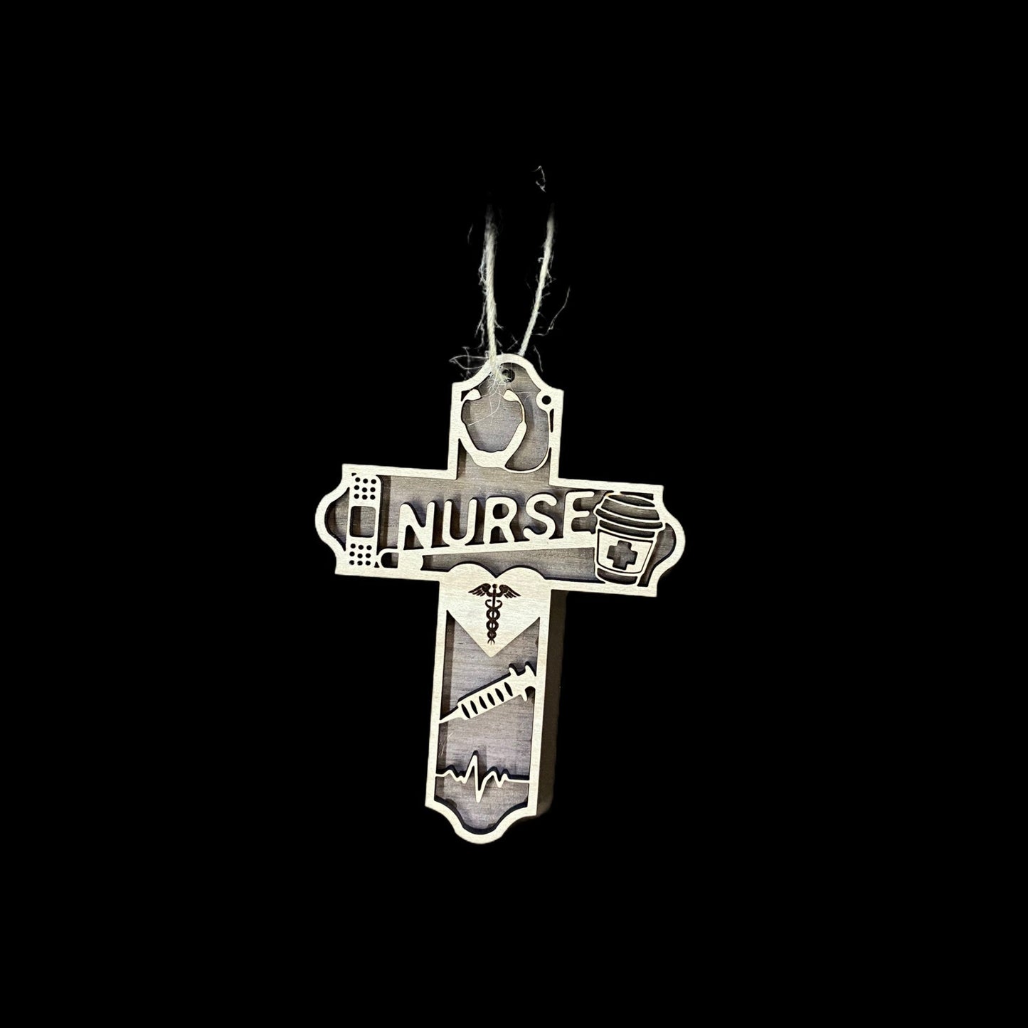 Nurse Cross Christmas Tree Ornament - 2 Wood Combination Laser-Cut Christmas Tree Ornament for Nurse | Wooden Xmas Decoration for Medics