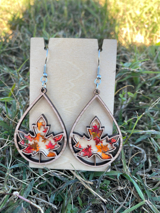 Fall Leaves Teardrop Shaped Earrings - Handmade & Hypoallergenic Festive Autumn Leaves Statement Earrings | Thanksgiving Dinner Accessories
