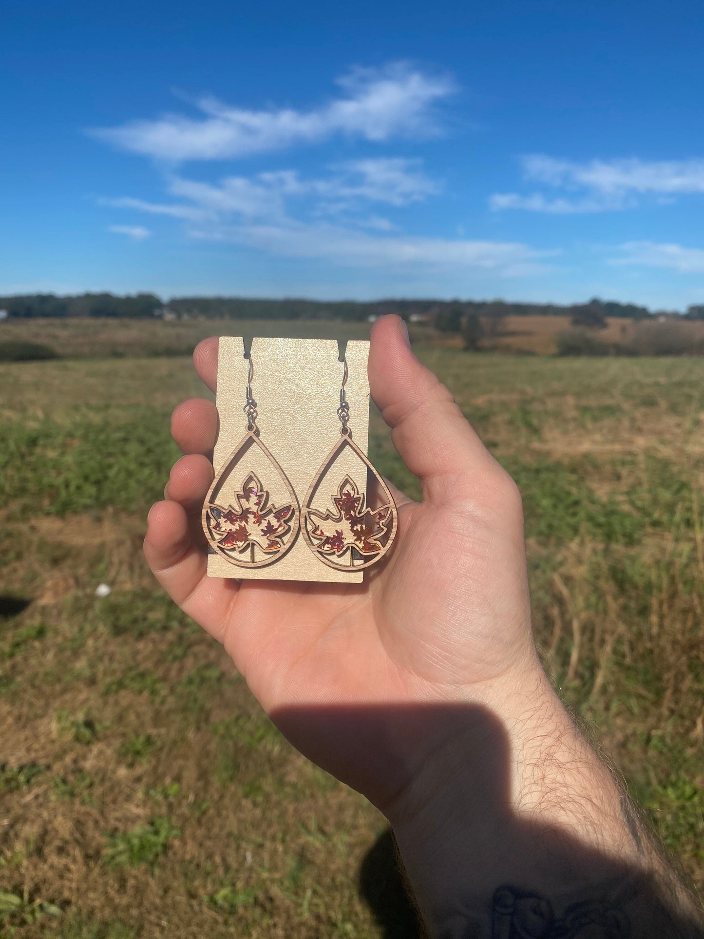 Fall Leaves Teardrop Shaped Earrings - Handmade & Hypoallergenic Festive Autumn Leaves Statement Earrings | Thanksgiving Dinner Accessories