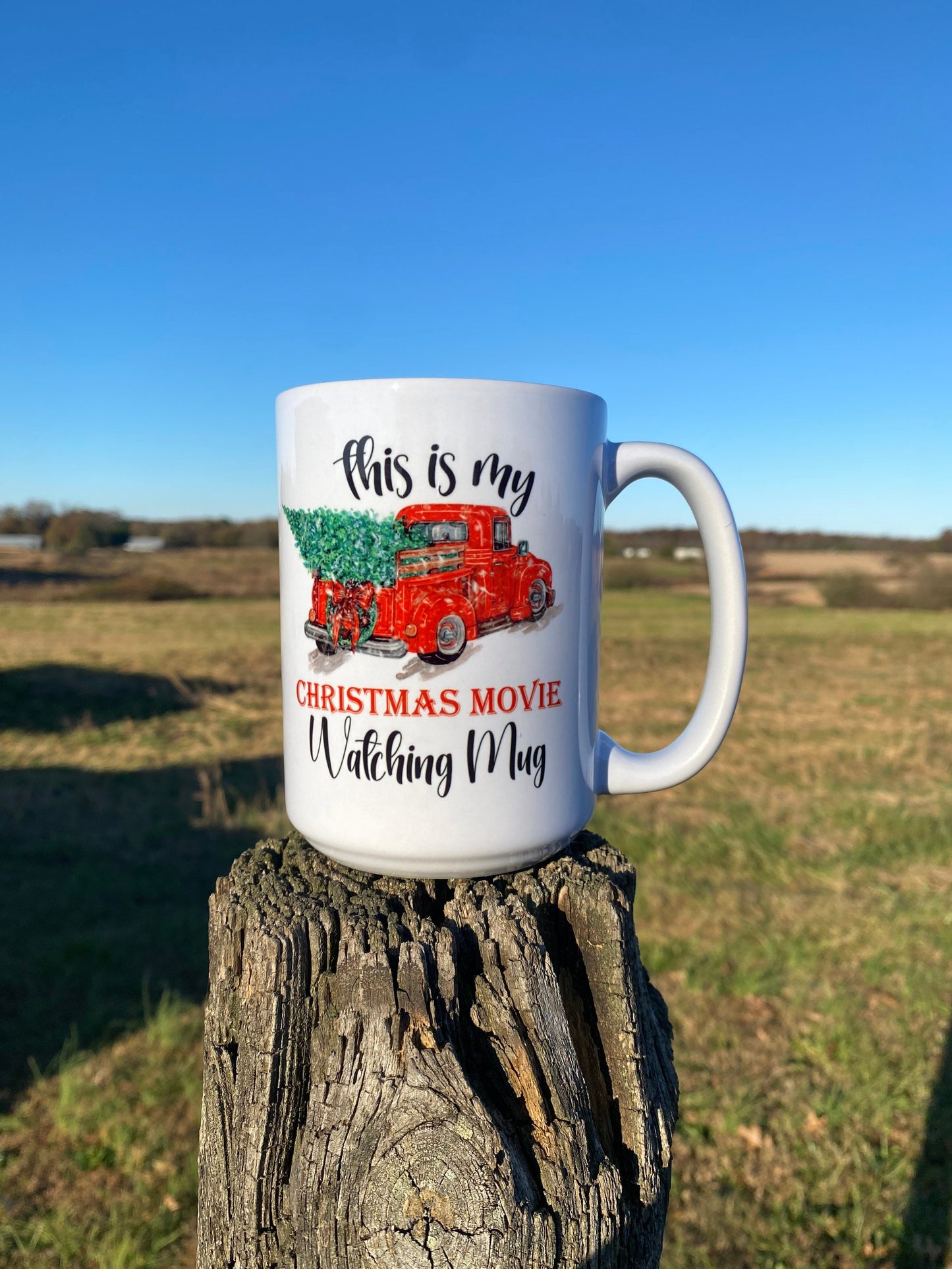 Christmas Movie Watching Mug - Microwave & Dishwasher Safe 15 oz Coffee Mug w/ Graphic Quote Design | Coffee Lover Gifts for Christmas